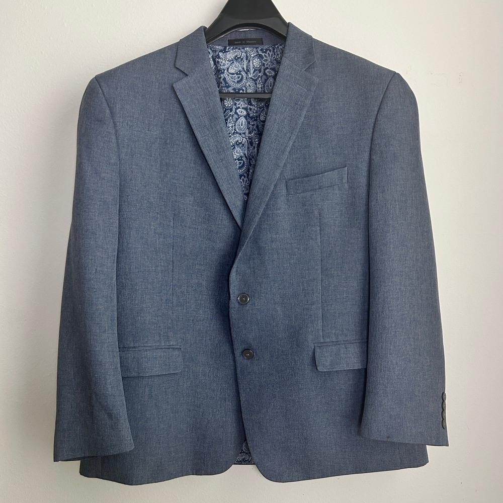 Chaps Mens Blue Textured Blazer Sport Coat‎ Paisley Lined Size 50R